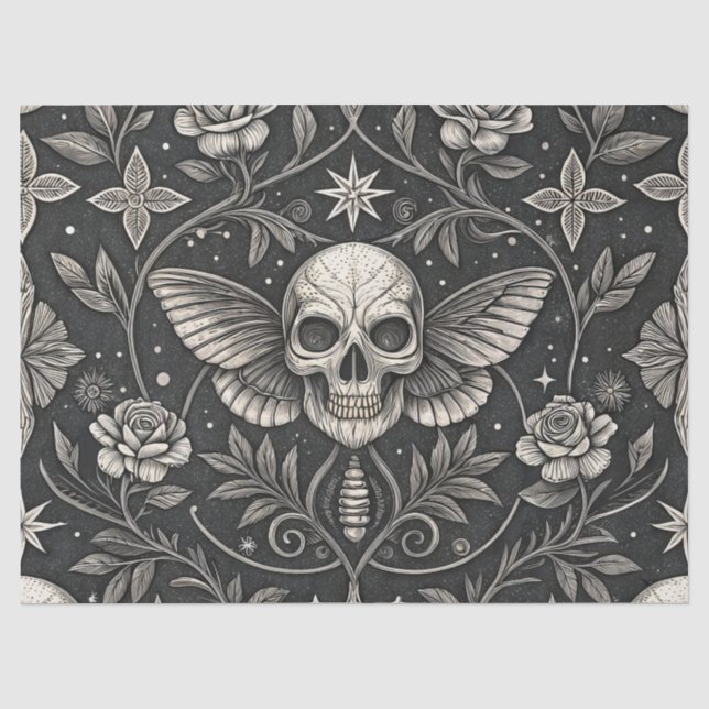 Papel De Seda Padrão Floral Celestial de Caveira Gótica (1) (Frente )