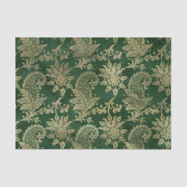 Papel De Seda Padrão Floral Celtic Green Dourado Paisley (Frente )