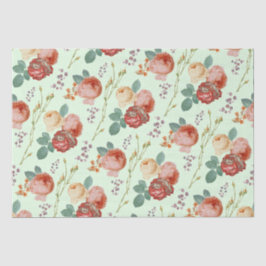 Papel De Seda Padrão Floral Chic Vintage em Verde Suave