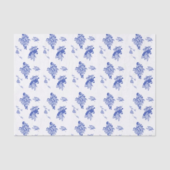 Papel De Seda Padrão Floral Clássico Chinoiserie Chic Blue (Frente )