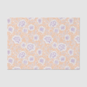 Papel De Seda Padrão Floral com cor de pêssego e Lavanda