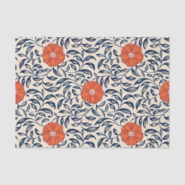 Papel De Seda Padrão floral contínuo com flor laranja vibrante (Frente )