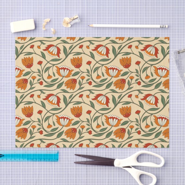 Papel De Seda Padrão floral contínuo em fundo bege (Arte )