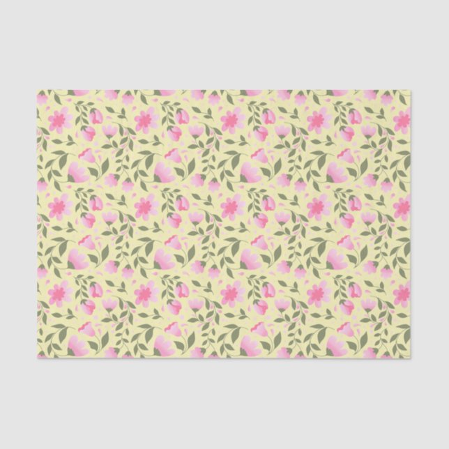 Papel De Seda Padrão Floral Cor-de-Rosa w. Greenery (Frente )