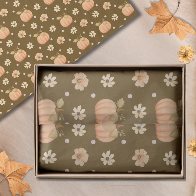 Papel De Seda Padrão Floral da Pumpkin Pumpkin Laranja Moderno (Criador carregado)