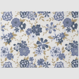 Papel De Seda Padrão Floral da Vinha Azul Elegante