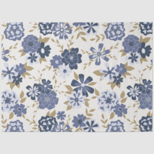 Papel De Seda Padrão Floral da Vinha Azul Elegante
