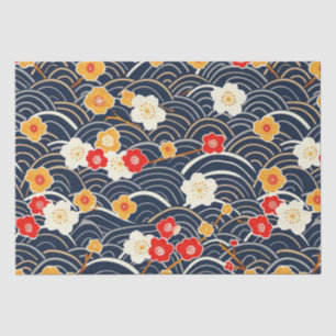 Papel De Seda Padrão Floral de Ameixa em Flor Onda Japonesa Mari