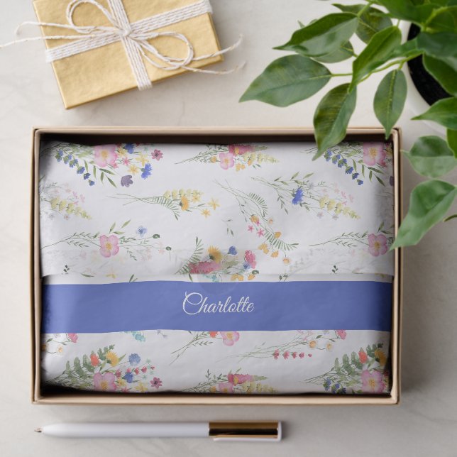 Papel De Seda Padrão Floral de Aquarela de Flores Silvestres (Presente)