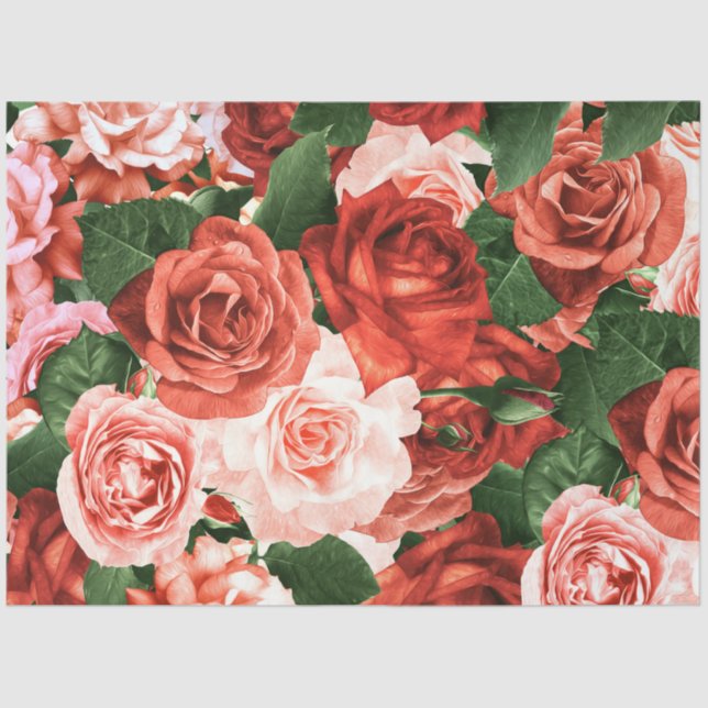 Papel De Seda Padrão Floral de Arranjos Aleatórios de Rosas verm (Frente )