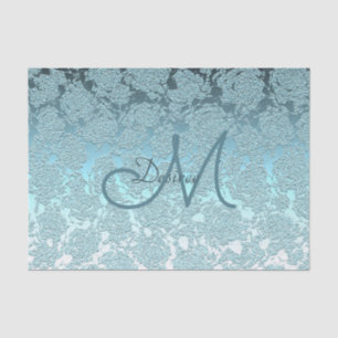Papel De Seda Padrão Floral de Arte Elegante Verde Monograma