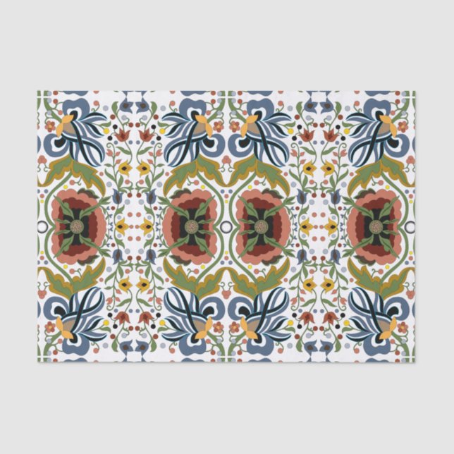 Papel De Seda Padrão floral de arte folclórica estoniano multico (Frente )