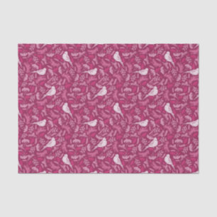 Papel De Seda Padrão Floral de Aves Brancas de Inverno, Rosa Br