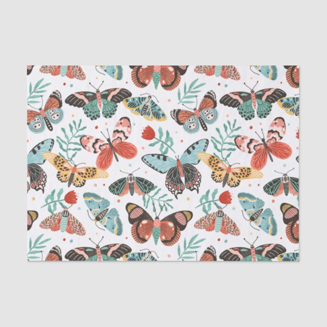 Papel De Seda Padrão Floral de Borboleta de Mama (Frente )