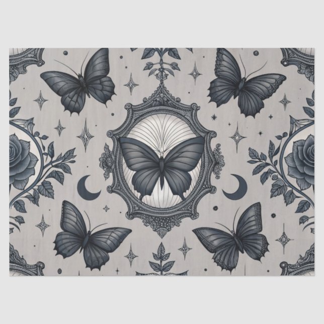 Papel De Seda Padrão Floral de Borboleta Gótica (2) (Frente )