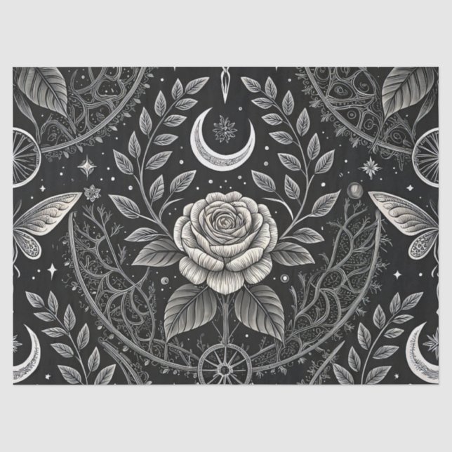 Papel De Seda Padrão Floral de Borboleta Gótica (4) (Frente )