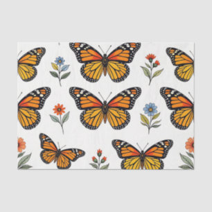 Papel De Seda Padrão Floral de Borboleta Monarca