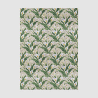 Papel De Seda Padrão Floral de Bordado de Lírio Calla Branco