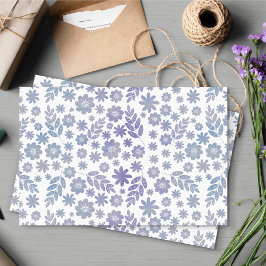 Papel De Seda Padrão Floral de cinza e Lavanda