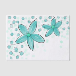 Papel De Seda Padrão Floral de Cor de Água Azul Teal