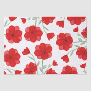 Papel De Seda Padrão Floral de Cor Vermelha Elegante