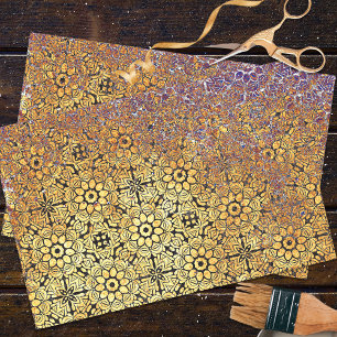 Papel De Seda Padrão Floral de Damasco Geométrico Texturizado