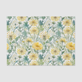 Papel De Seda Padrão Floral de Dandeliões Amarelos de Aquarela M