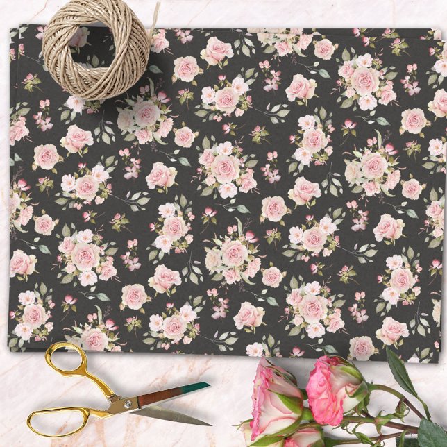 Papel De Seda Padrão Floral de Flores de Rosa Rosa Aquarela (In situ)
