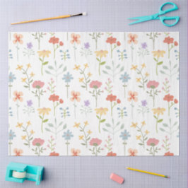 Papel De Seda Padrão Floral de Flores Selvagens de Aquarela
