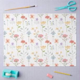 Papel De Seda Padrão Floral de Flores Selvagens de Aquarela