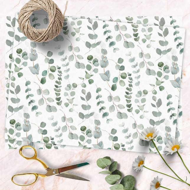 Papel De Seda Padrão Floral de Folhas de Eucalipto (In situ)