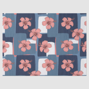 Papel De Seda Padrão Floral de Hibisco Azul Elegante (8)