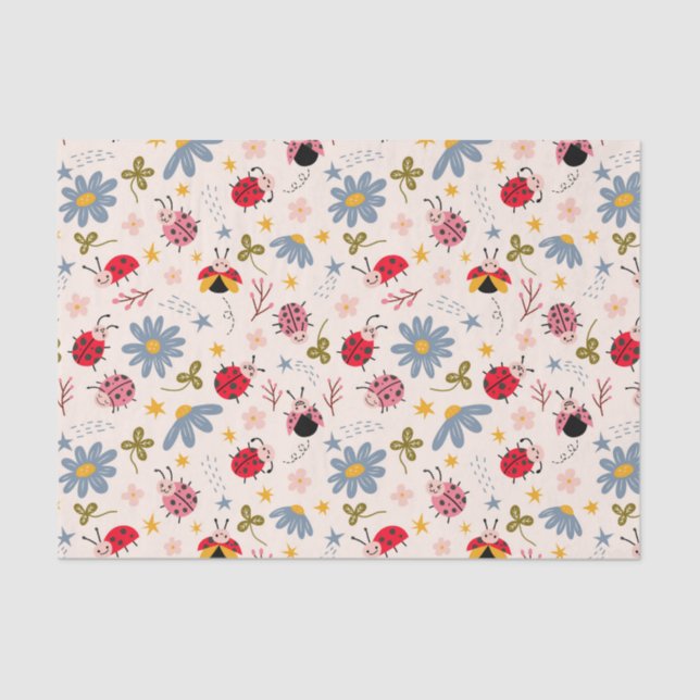 Papel De Seda Padrão Floral de Ladybug Cute (Frente )