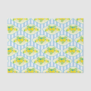 Papel De Seda Padrão Floral de Limões Azuis e Amarelos de Verão
