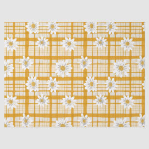 Papel De Seda Padrão Floral de Margarida Branca em Gingham Amare
