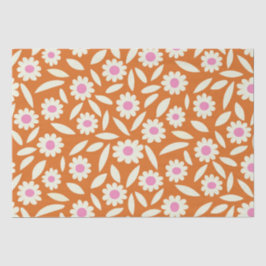 Papel De Seda Padrão Floral de Margaridas Retro Groovy em laranj