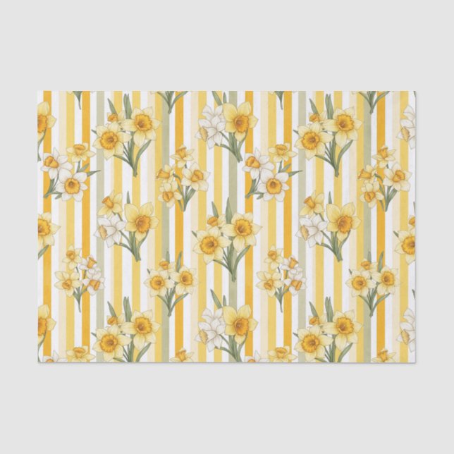 Papel De Seda Padrão Floral de Narciso Listrado (Frente )