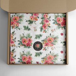 Papel De Seda Padrão Floral de Natal | Botânica de Aquarela