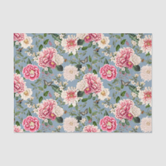 Papel De Seda Padrão Floral de País Dusty Blue e Blush