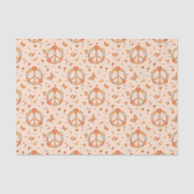 Papel De Seda Padrão Floral de Paz Laranja (Frente )