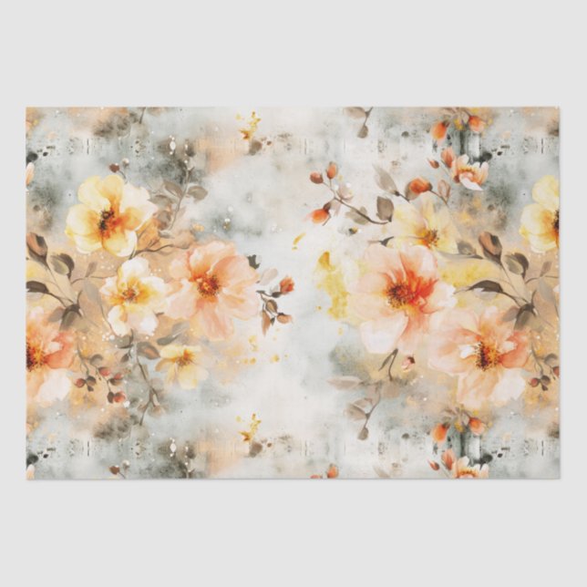 Papel De Seda Padrão floral de pincel e creme (Frente )