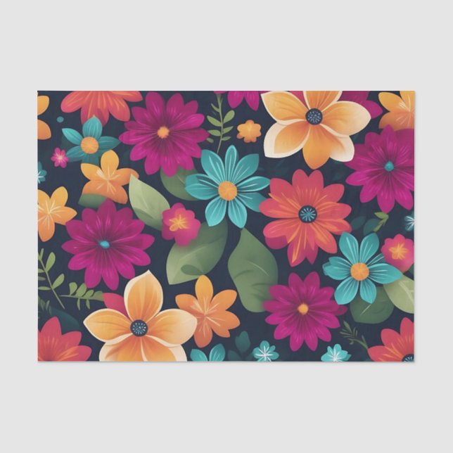 Papel De Seda Padrão Floral de Primavera vibrante (Frente )