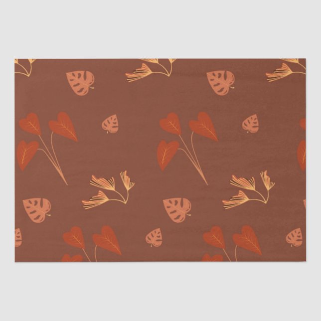 Papel De Seda Padrão Floral de Terracota (Frente )