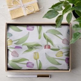 Papel De Seda Padrão Floral de Tulipas Coloridas Modernas