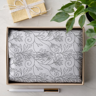Papel De Seda Padrão Floral de Videiras em Arte de Linha Preta e