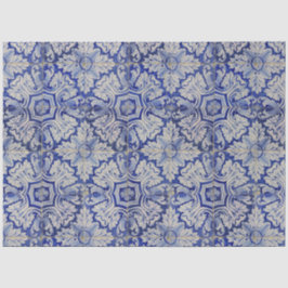 Papel De Seda Padrão Floral de Vintagem do Mediterrâneo Azul e B