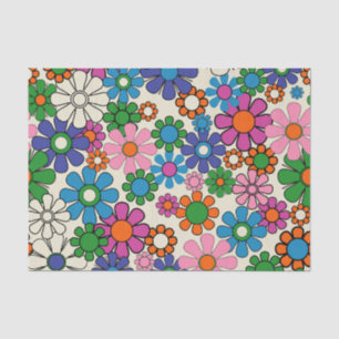 Papel De Seda Padrão Floral do Groovy Colorful Retro 60s 70s