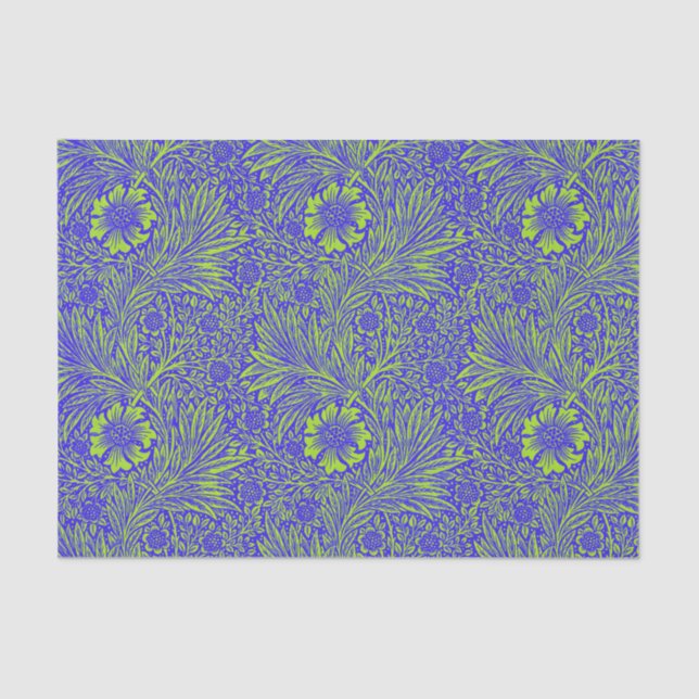 Papel De Seda Padrão floral do verde limão azul bonito da vindim (Frente )