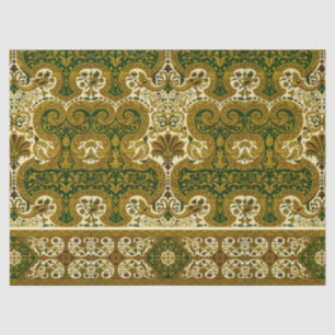 Papel De Seda Padrão Floral Dourado e Verde Vintage