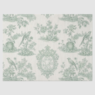 Papel De Seda Padrão Floral e de Pássaros em Toile Verde Menta